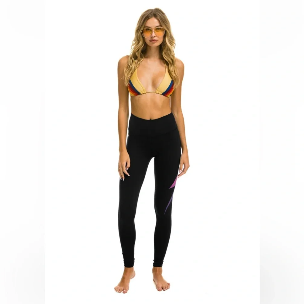 FULL LENGTH HI-RISE BOLT FADE LEGGINGS - BLACK / PINK / PURPLE - Picture 1 of 6